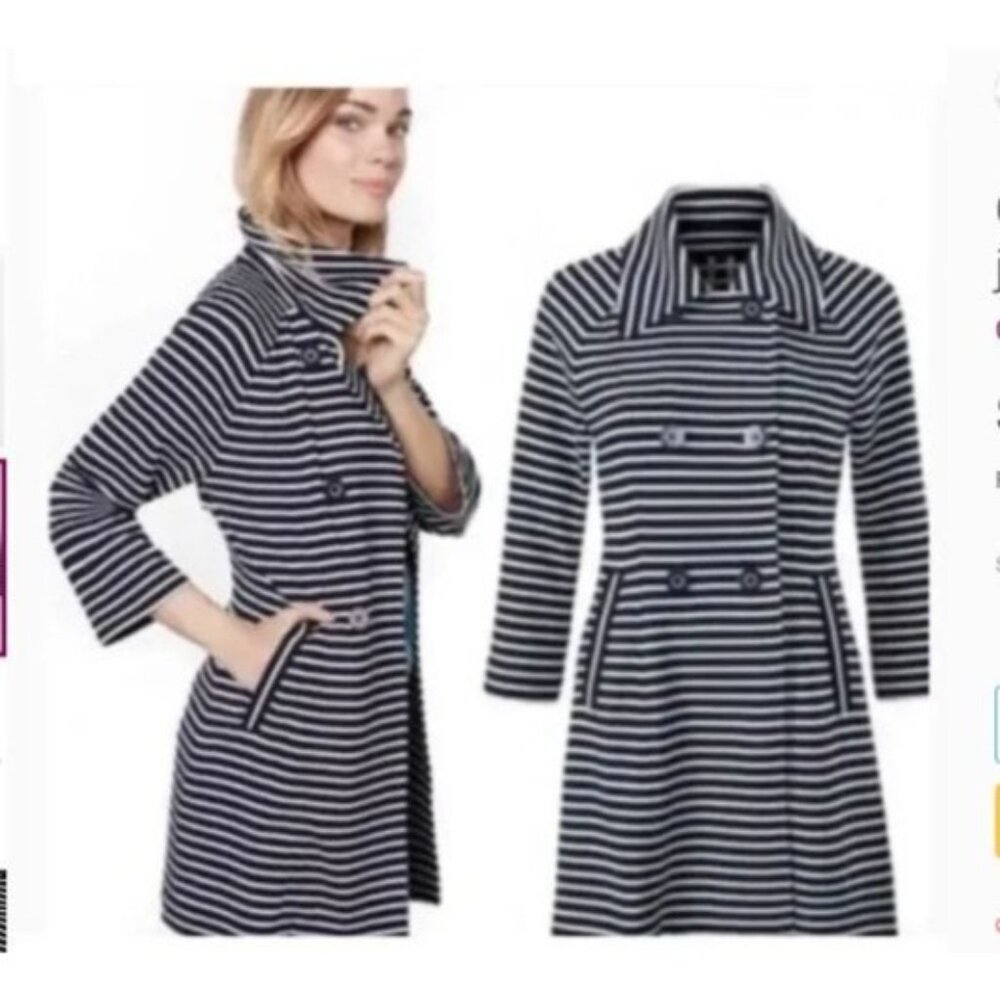 Cabi Women's Striped Double-Breasted Knit Jacket Maritime trench size medium